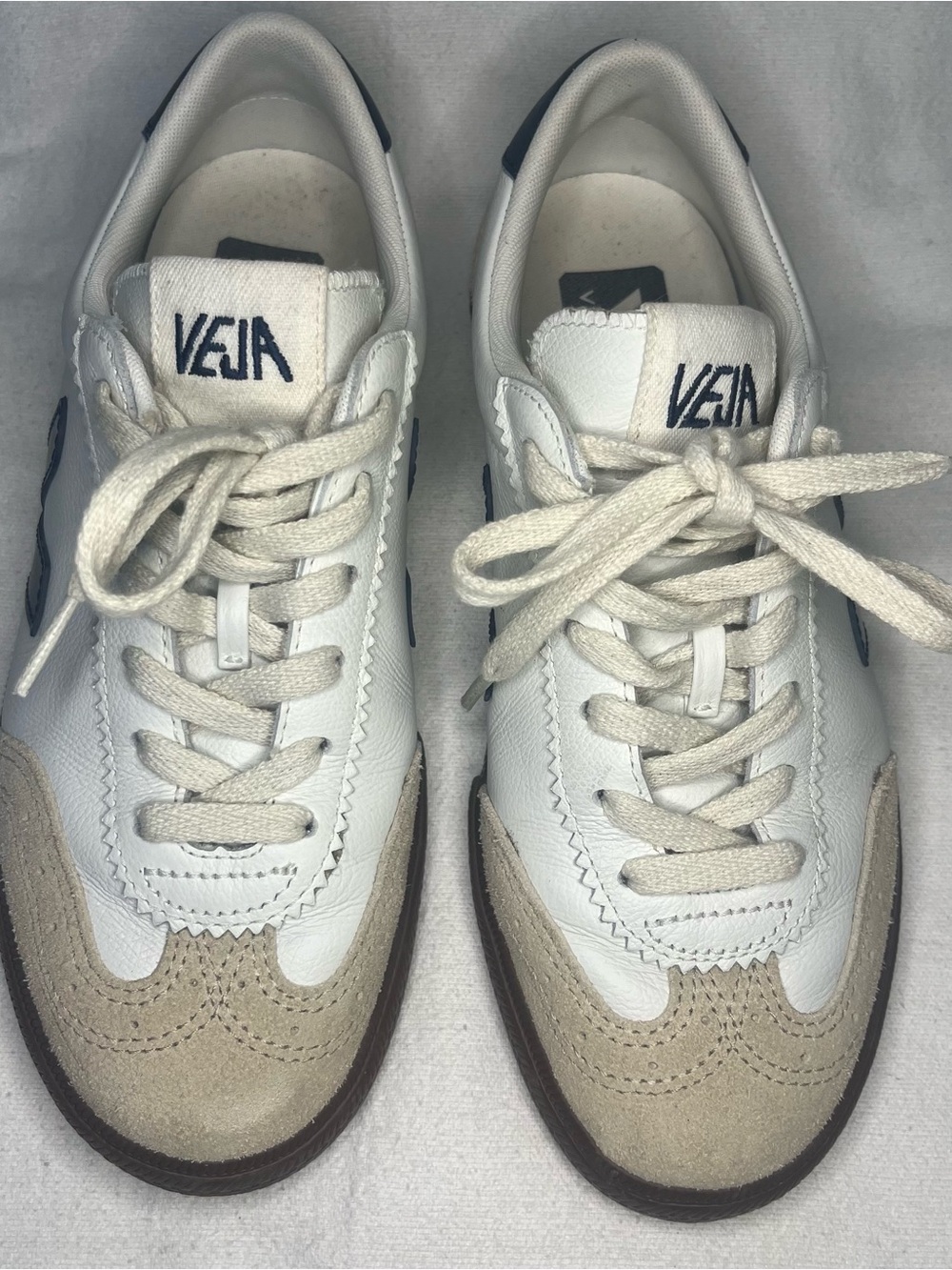 Veja Volley Leather White Nautico Bark Sneakers Suede Toe - Size 6 *LIKE NEW* - Picture 6 of 7